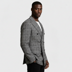 Plaid Double-Breasted Blazer Tailored Fit for Men