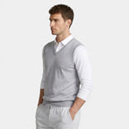V-Neck Knit Sweater Vest Ribbed Trim Regular Fit for Men