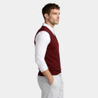 V-Neck Knit Sweater Vest Ribbed Trim Regular Fit for Men