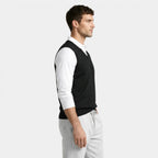 V-Neck Knit Sweater Vest Ribbed Trim Regular Fit for Men