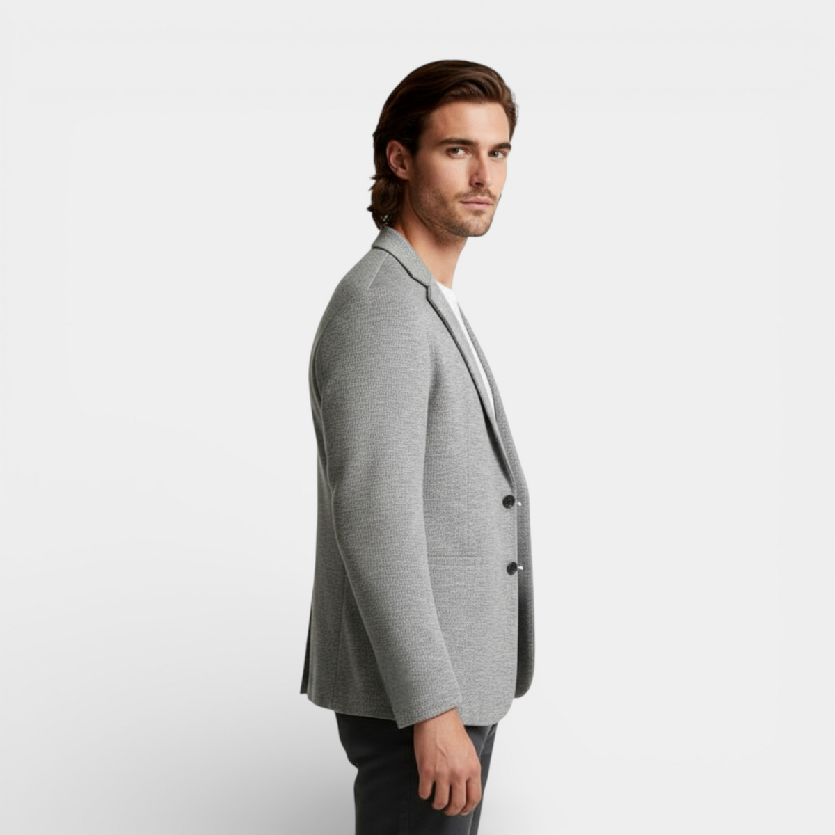 Single-Breasted Structured Blazer Notch Lapel for Men