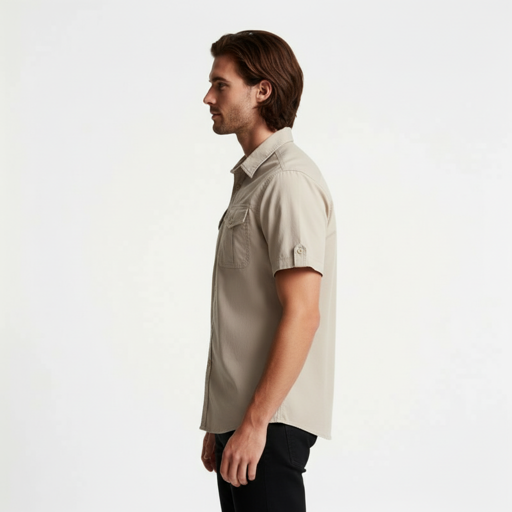 Short Sleeve Button-Up Utility Shirt Regular Fit for Men