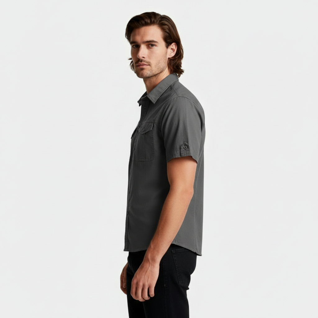 Short Sleeve Button-Up Utility Shirt Regular Fit for Men
