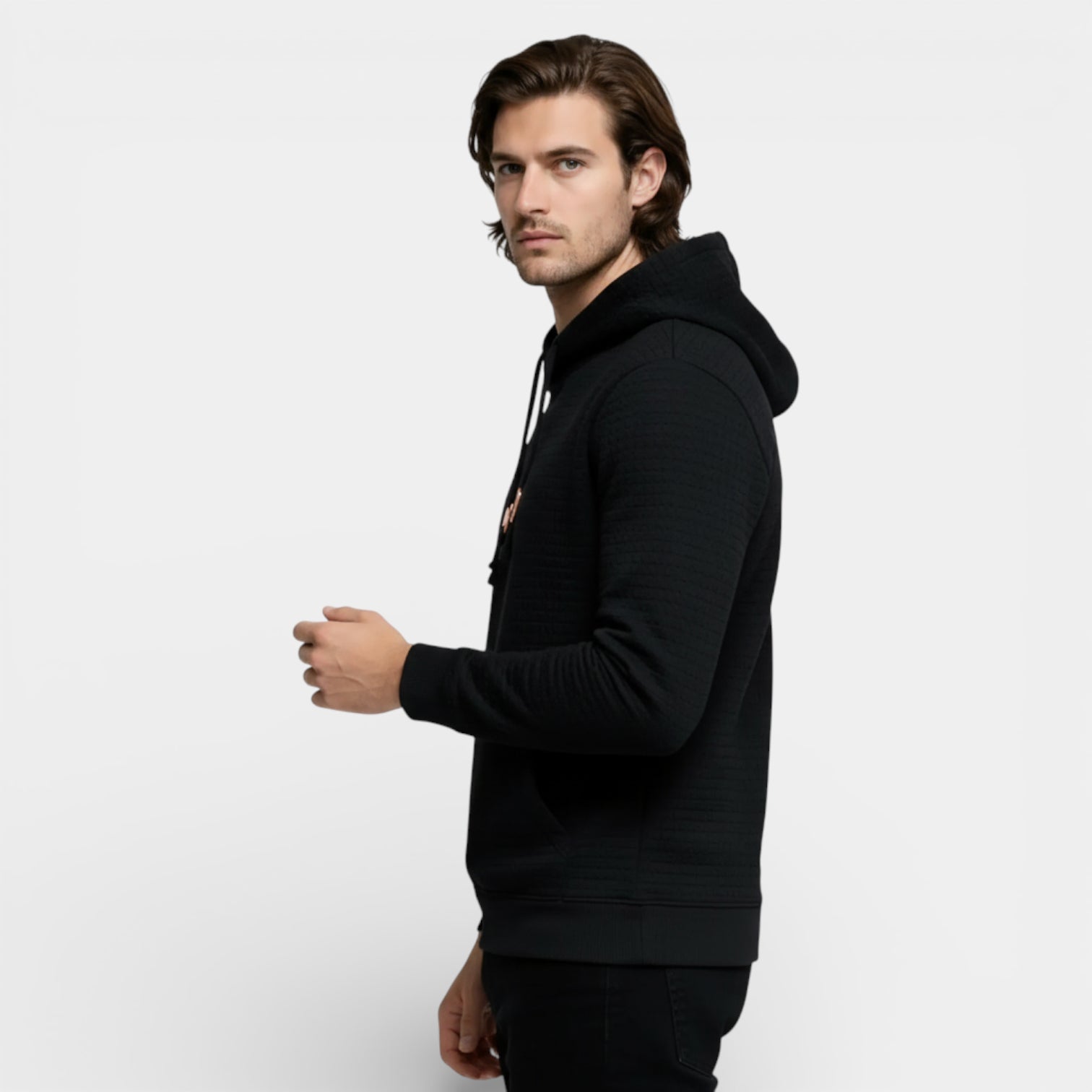 Waffle Texture Hooded Pullover Sweatshirt Regular Fit for Men