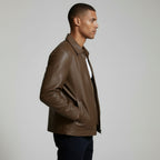 Zip Front Leather Look Jacket Regular Fit for Men