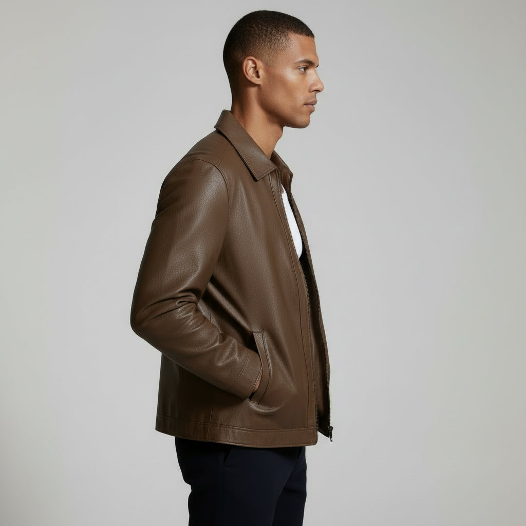 Zip Front Leather Look Jacket Regular Fit for Men