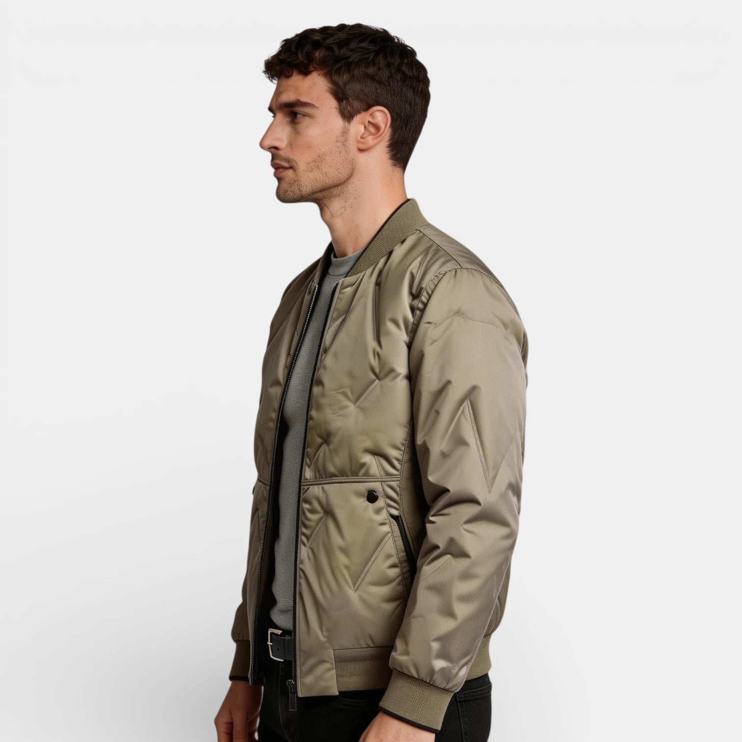 Straight Fit Zip-Up Bomber Jacket for Men