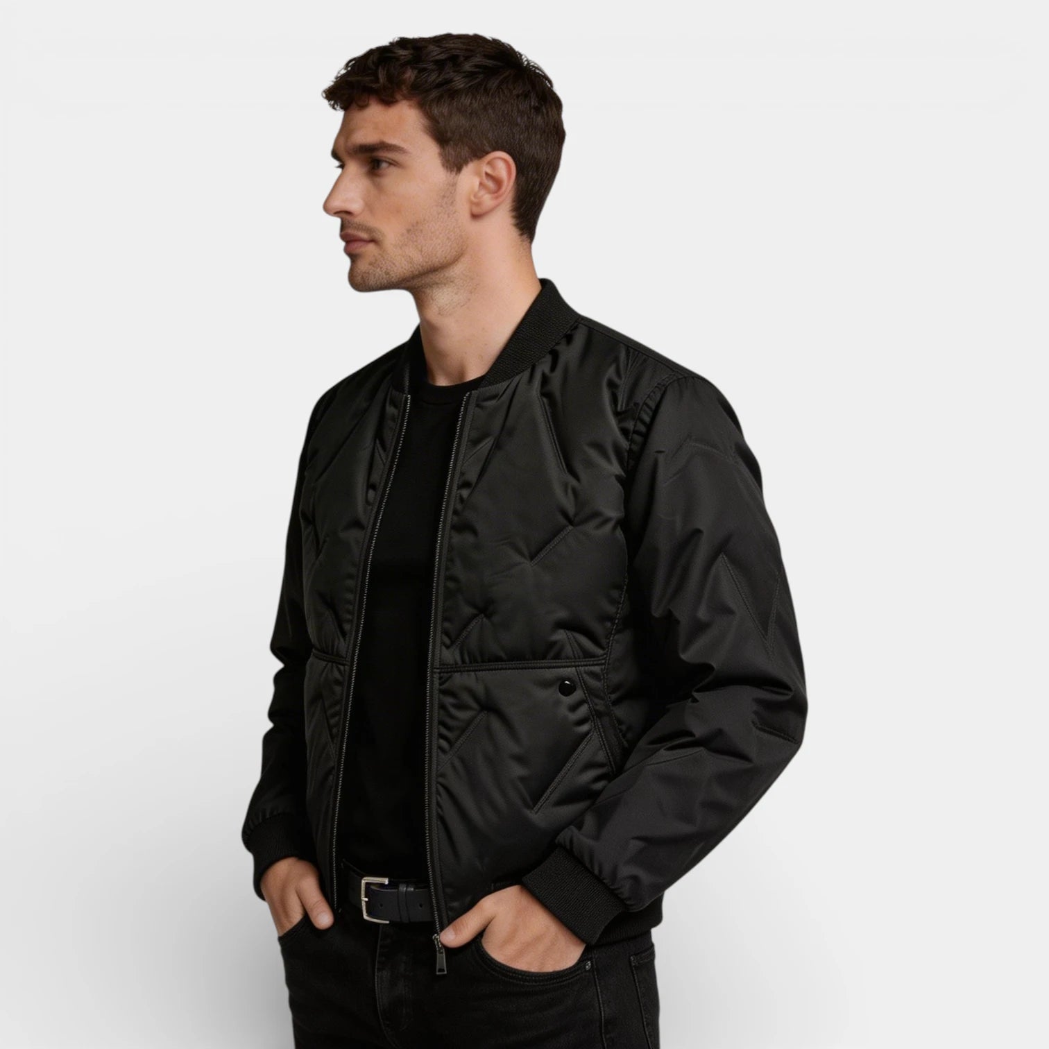 Straight Fit Zip-Up Bomber Jacket for Men