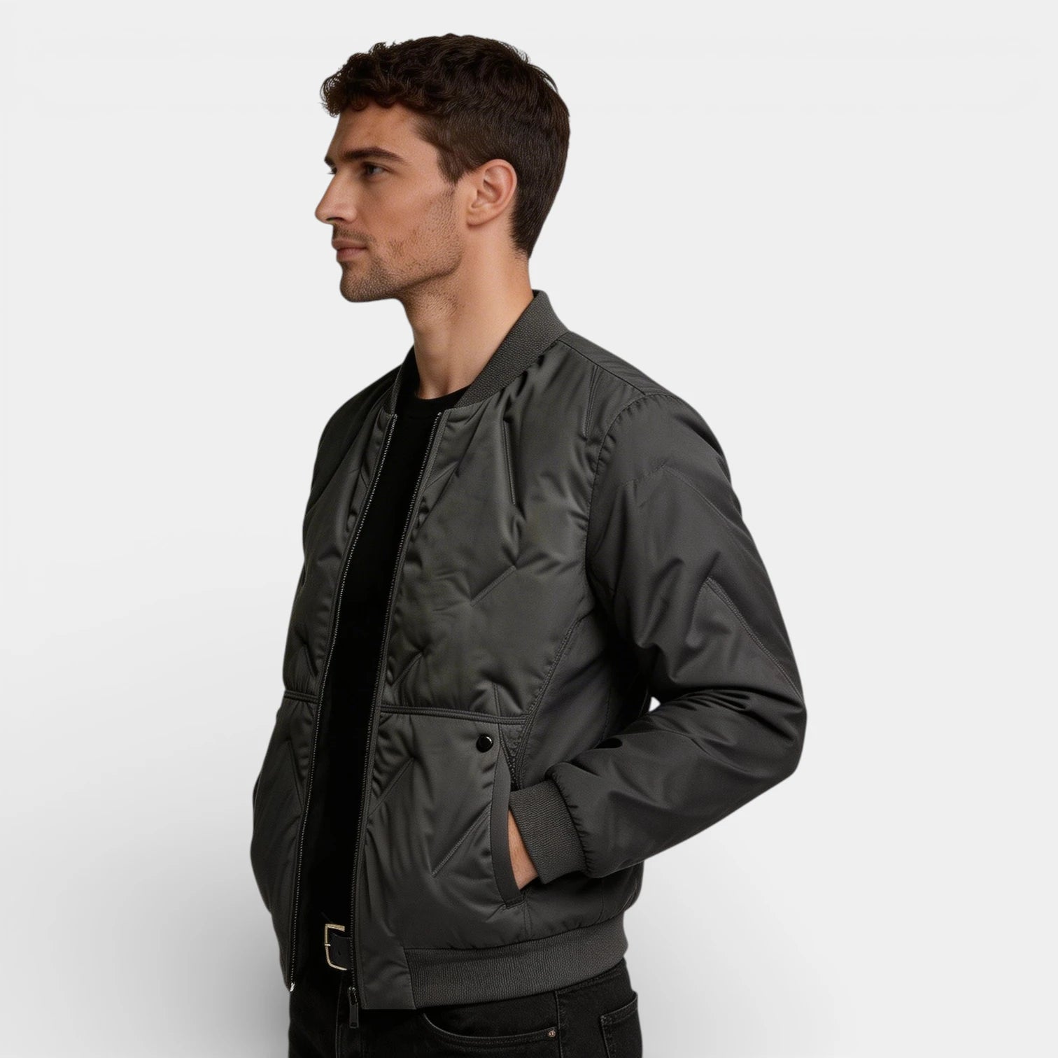 Straight Fit Zip-Up Bomber Jacket for Men