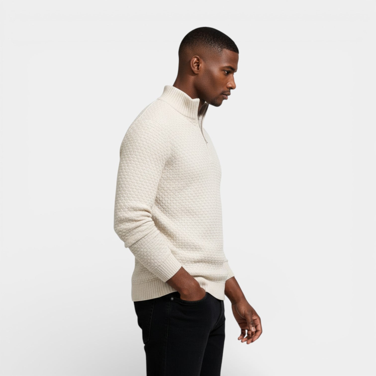 Half-Zip Textured Knit Sweater Regular Fit for Men