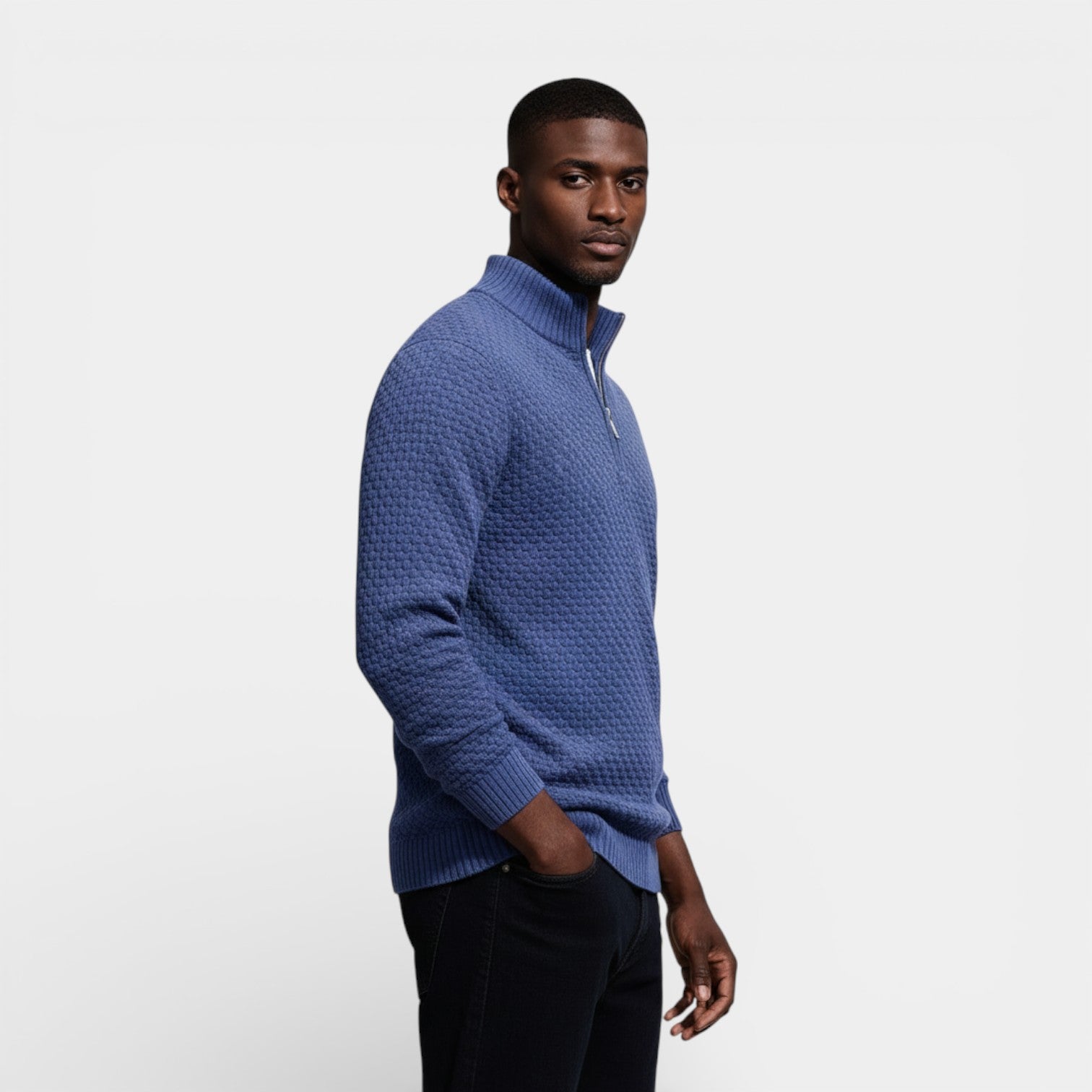 Half-Zip Textured Knit Sweater Regular Fit for Men