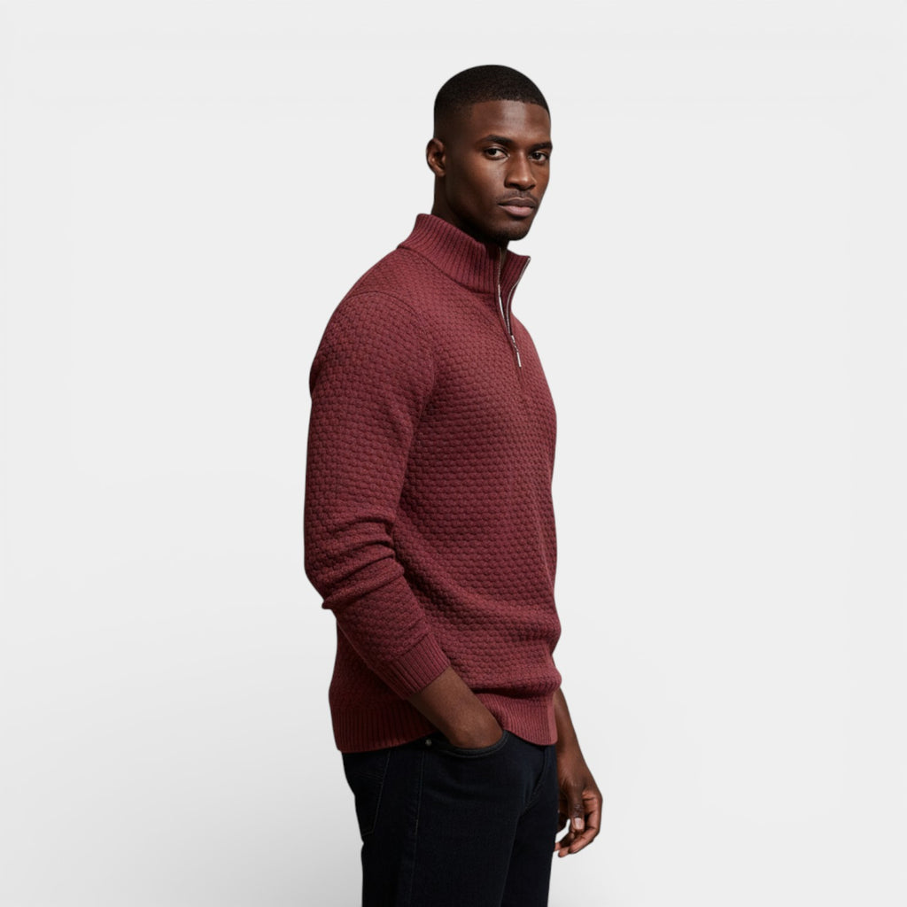 Half-Zip Textured Knit Sweater Regular Fit for Men