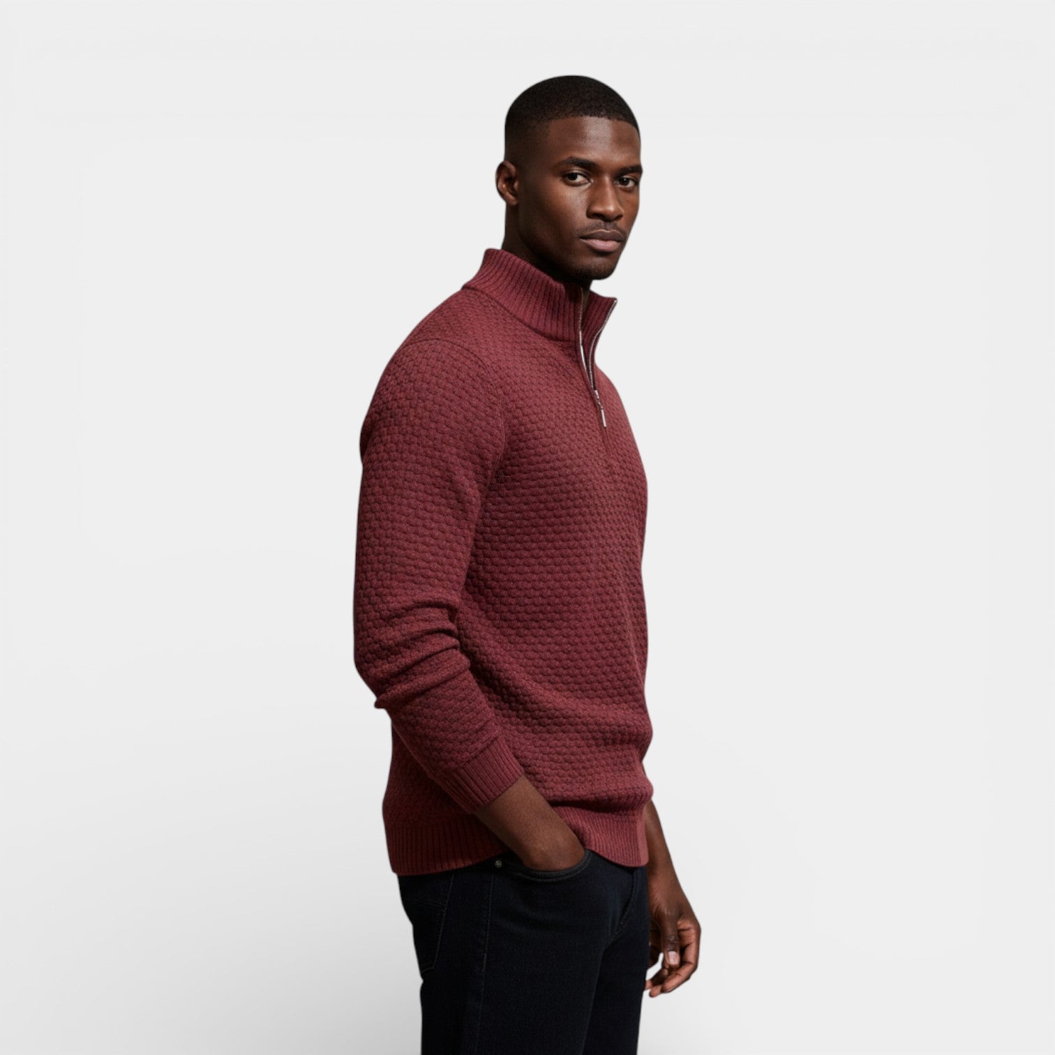 Half-Zip Textured Knit Sweater Regular Fit for Men