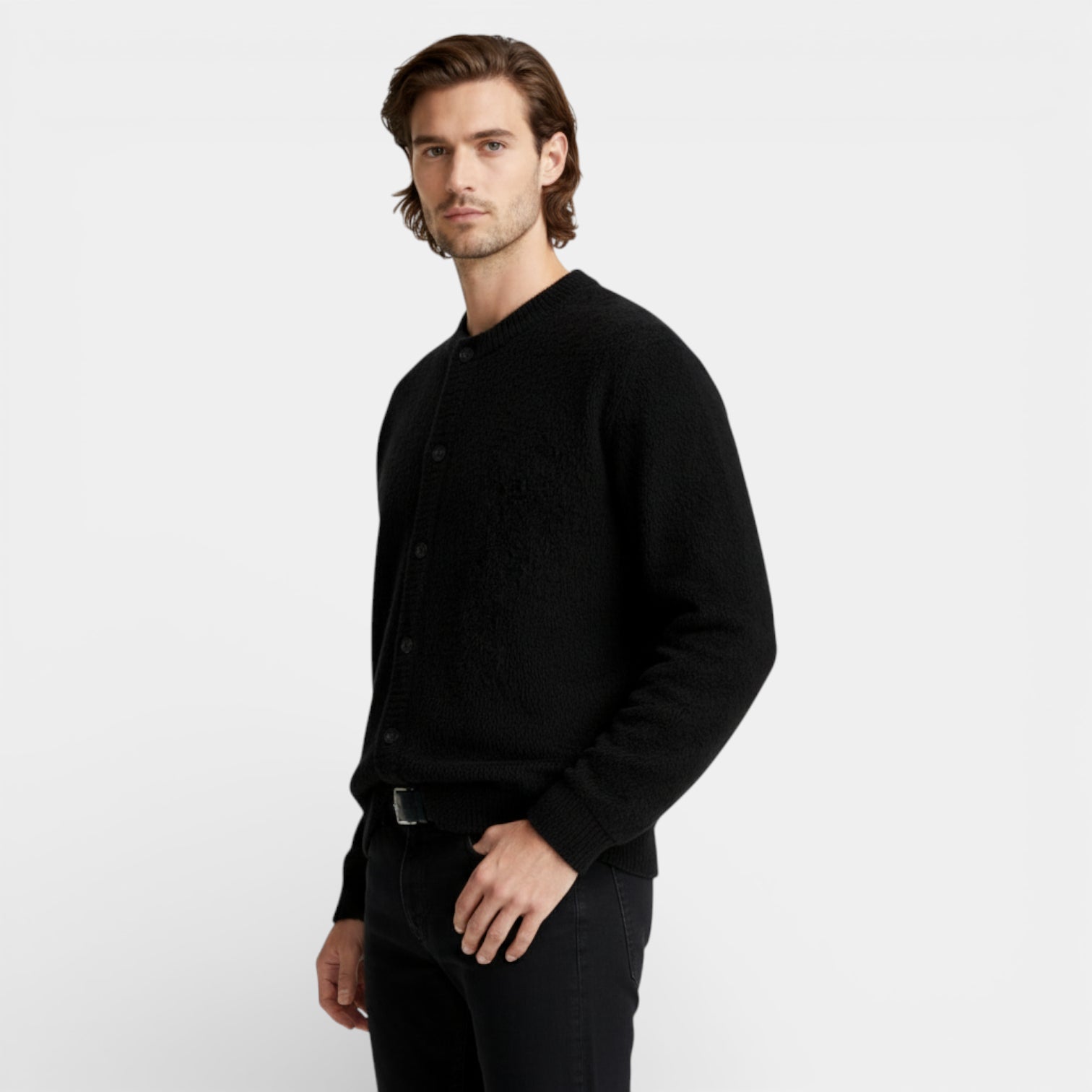 Button-Up Textured Knit Cardigan Regular Fit for Men