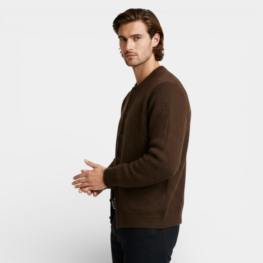 Button-Up Textured Knit Cardigan Regular Fit for Men