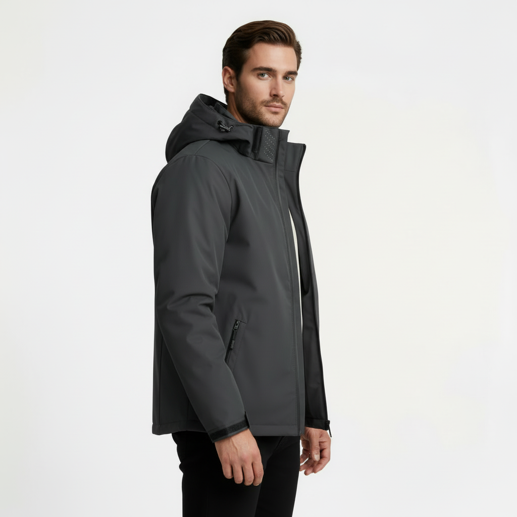 Hooded Zip-Front Jacket Structured Fit for Men