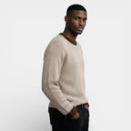 Relaxed Fit Ribbed Knit Crew Neck Sweater for Men