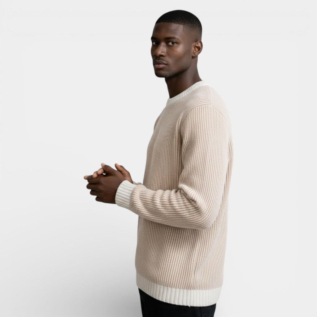 Relaxed Fit Ribbed Knit Crew Neck Sweater for Men
