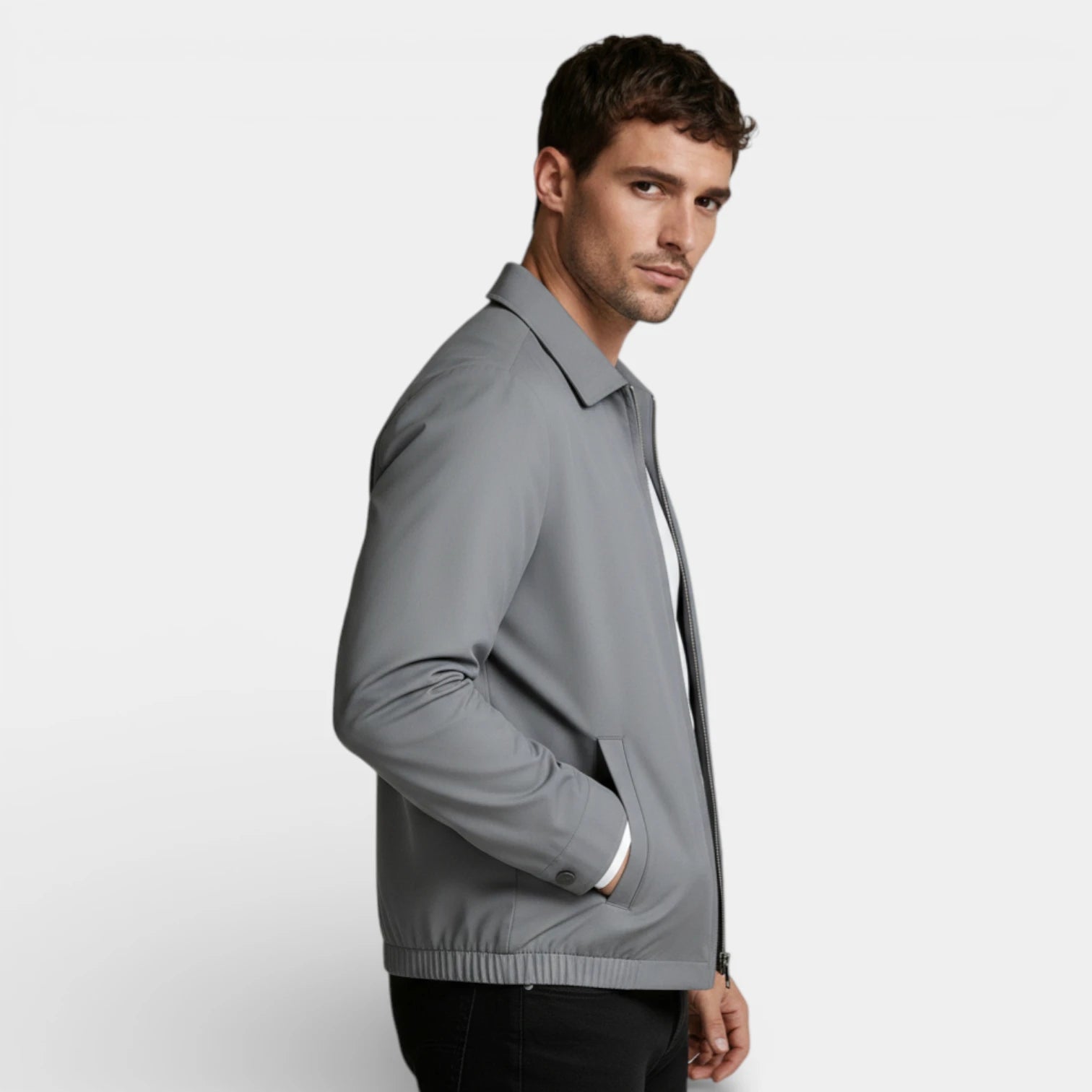 Polo Collar Zip-Up Jacket Regular Fit for Men
