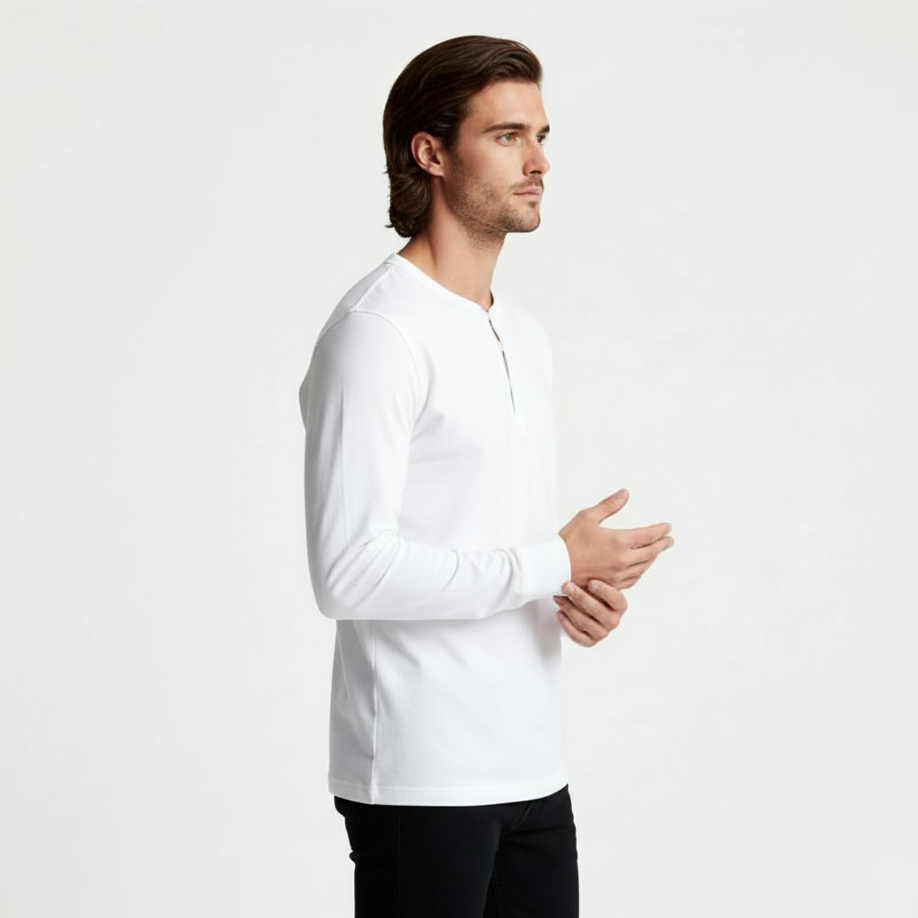 Long Sleeve Henley Shirt Button Placket Regular Fit for Men