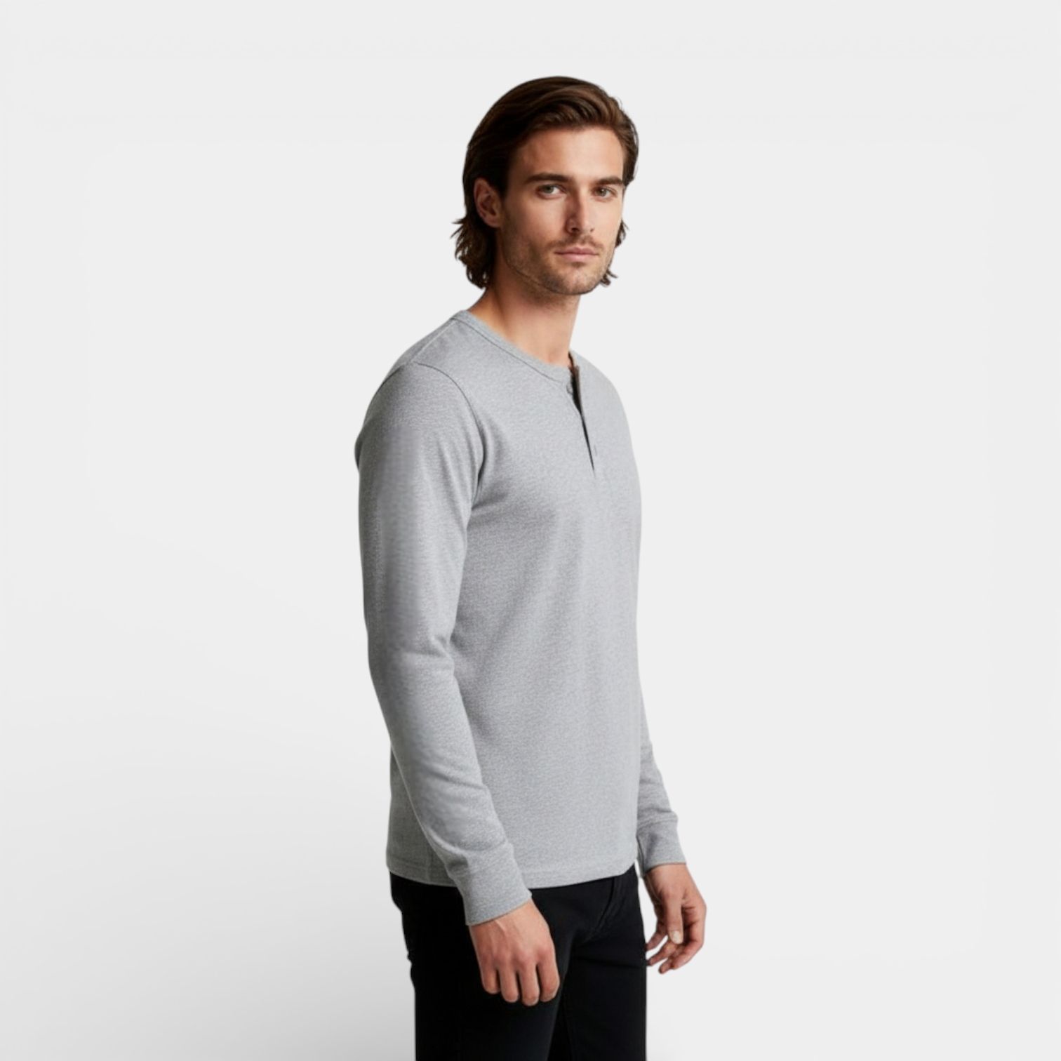 Long Sleeve Henley Shirt Button Placket Regular Fit for Men