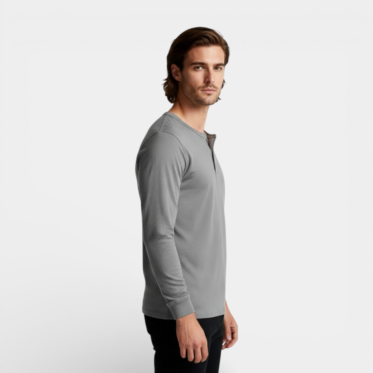 Long Sleeve Henley Shirt Button Placket Regular Fit for Men