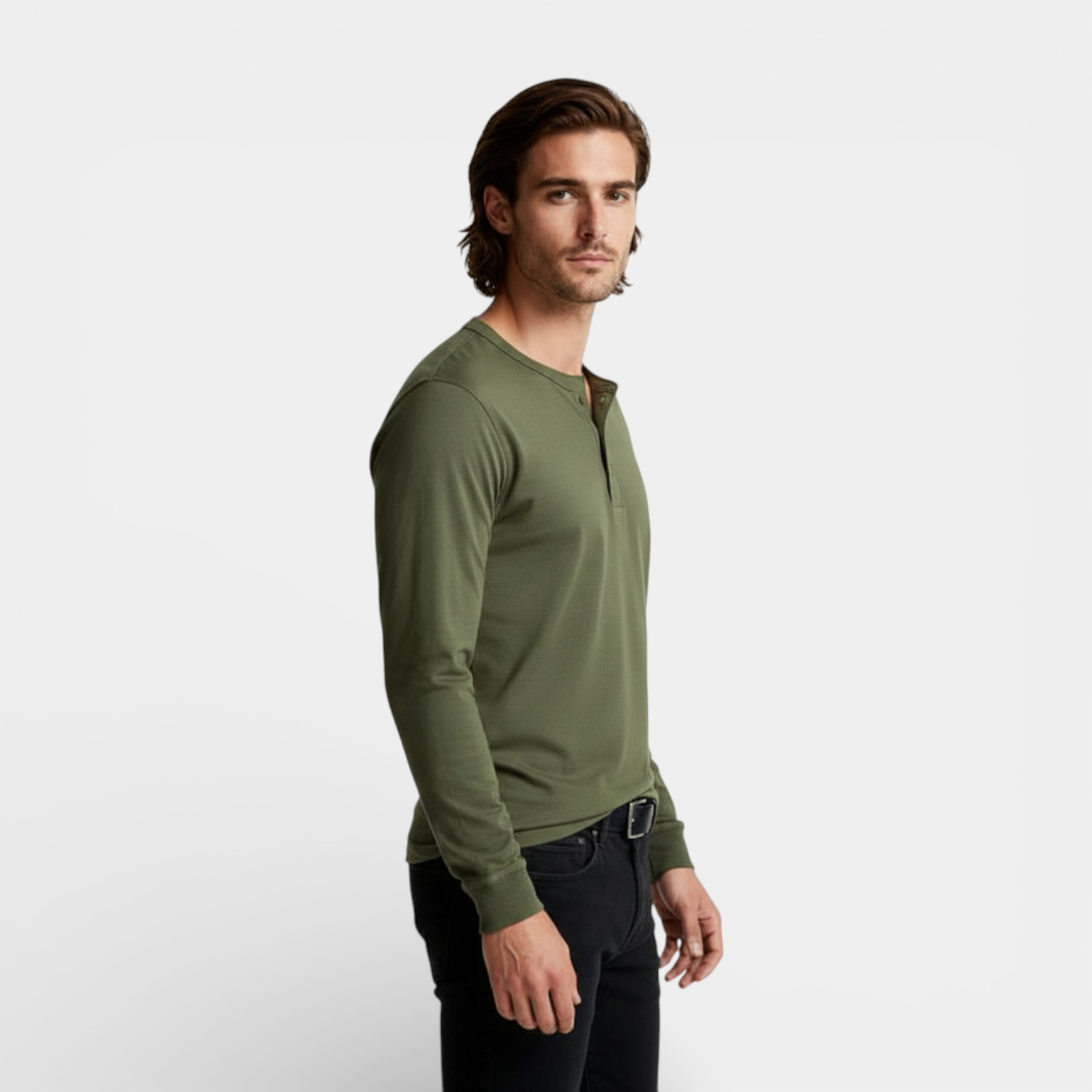 Long Sleeve Henley Shirt Button Placket Regular Fit for Men