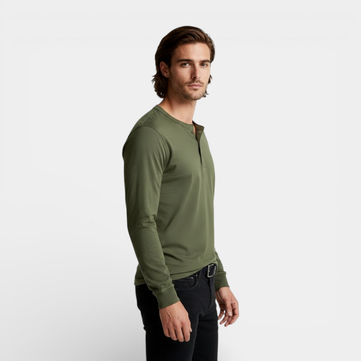 Long Sleeve Henley Shirt Button Placket Regular Fit for Men