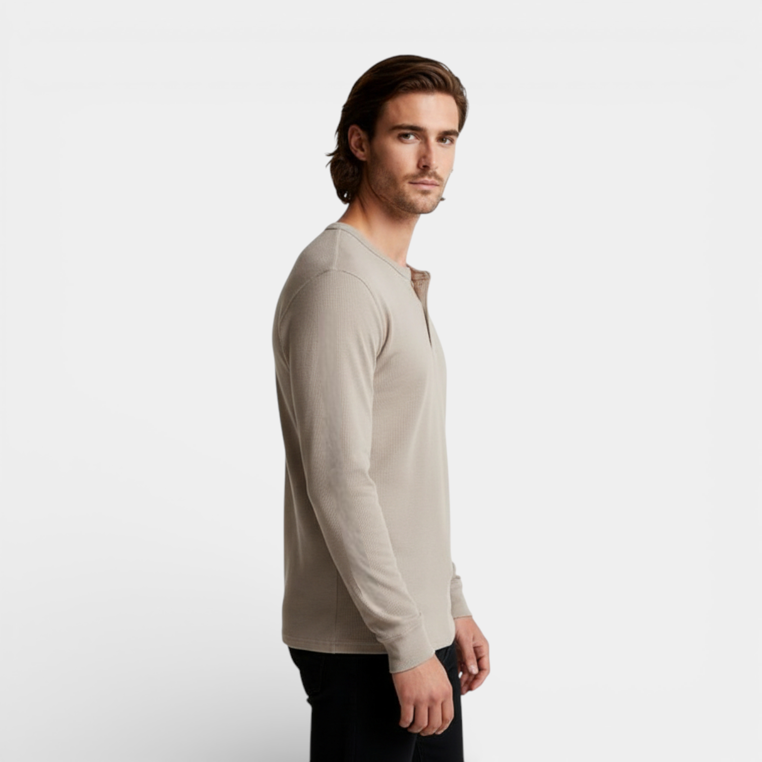 Long Sleeve Henley Shirt Button Placket Regular Fit for Men