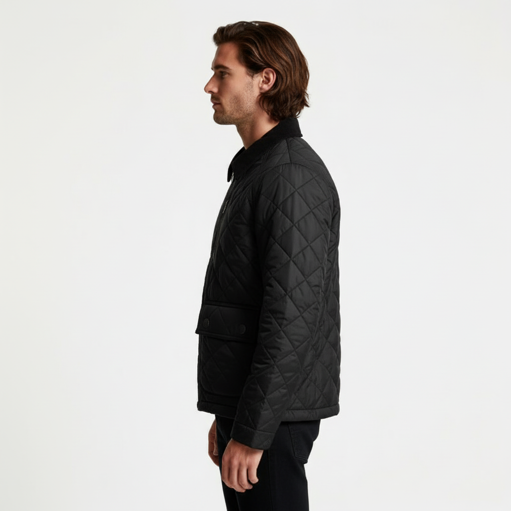 Quilted Zip-Up Jacket Diamond-Stitch Regular Fit for Men