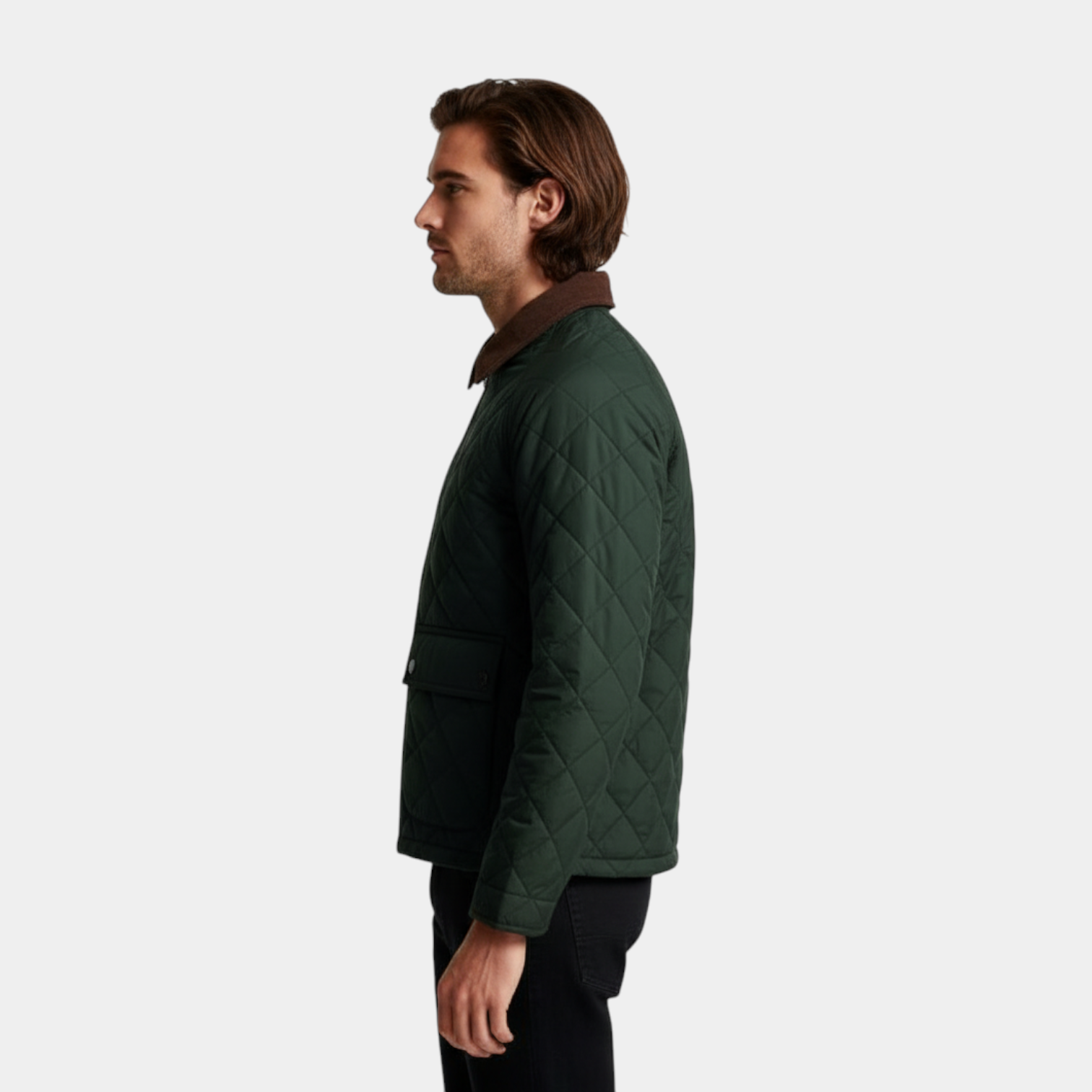 Quilted Zip-Up Jacket Diamond-Stitch Regular Fit for Men