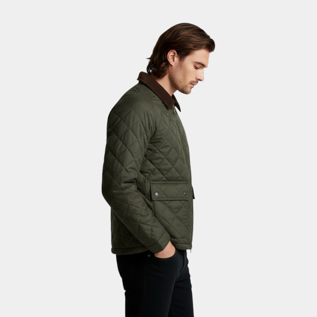 Quilted Zip-Up Jacket Diamond-Stitch Regular Fit for Men