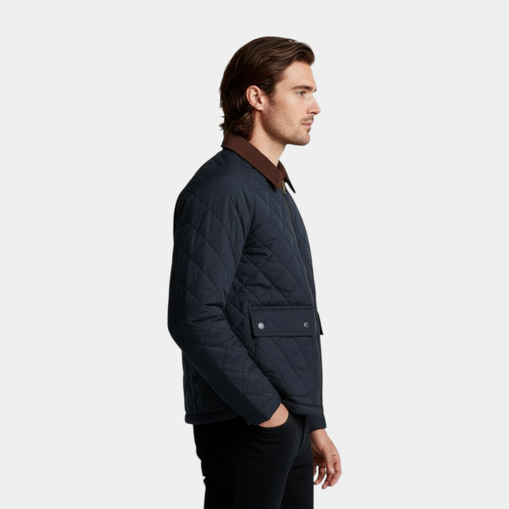 Quilted Zip-Up Jacket Diamond-Stitch Regular Fit for Men