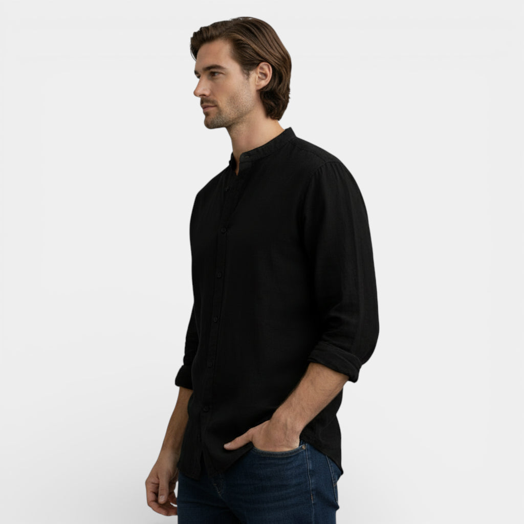 Button-Up Stand Collar Shirt Regular Fit for Men