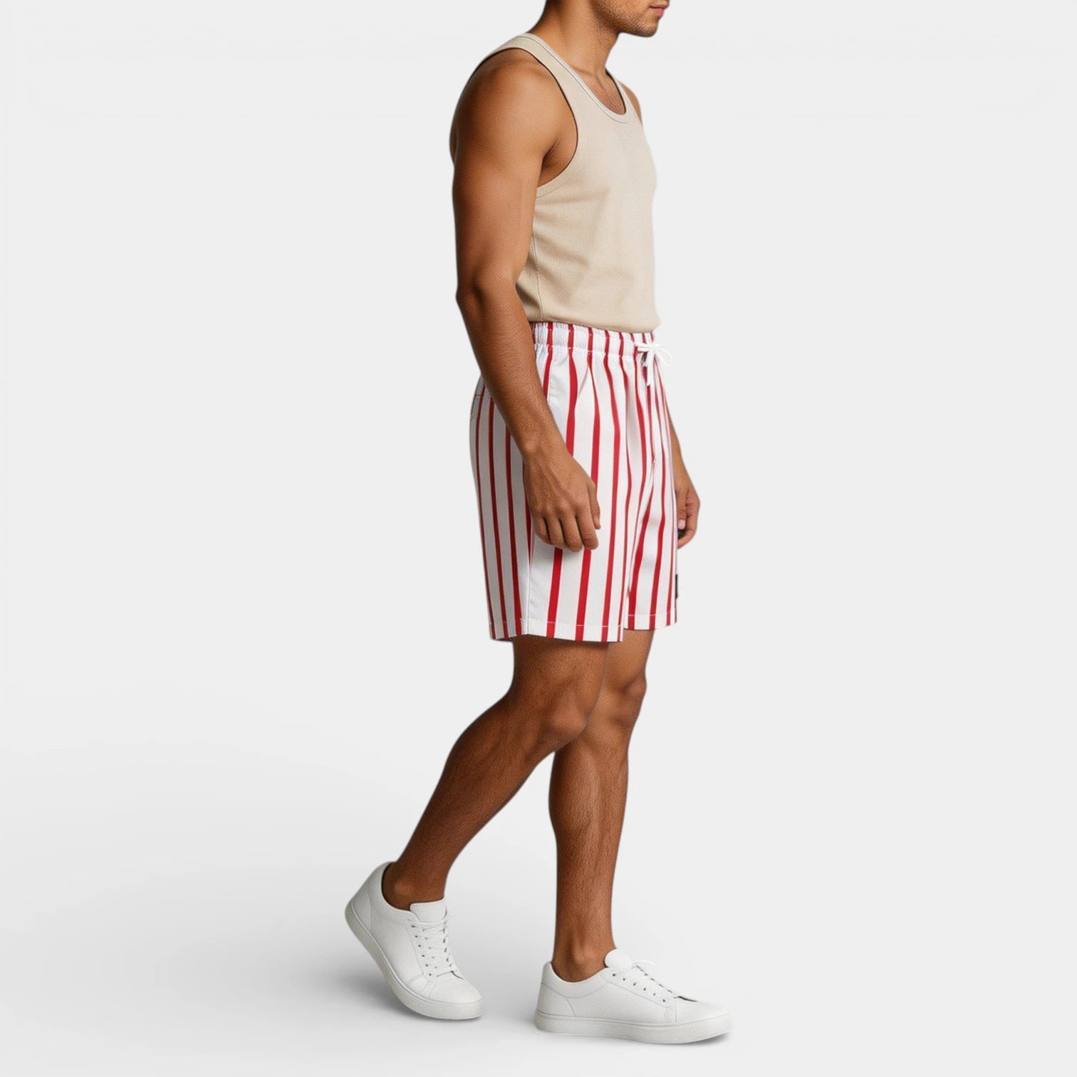 Vertical Stripe Drawstring Swim Shorts Relaxed Fit for Men
