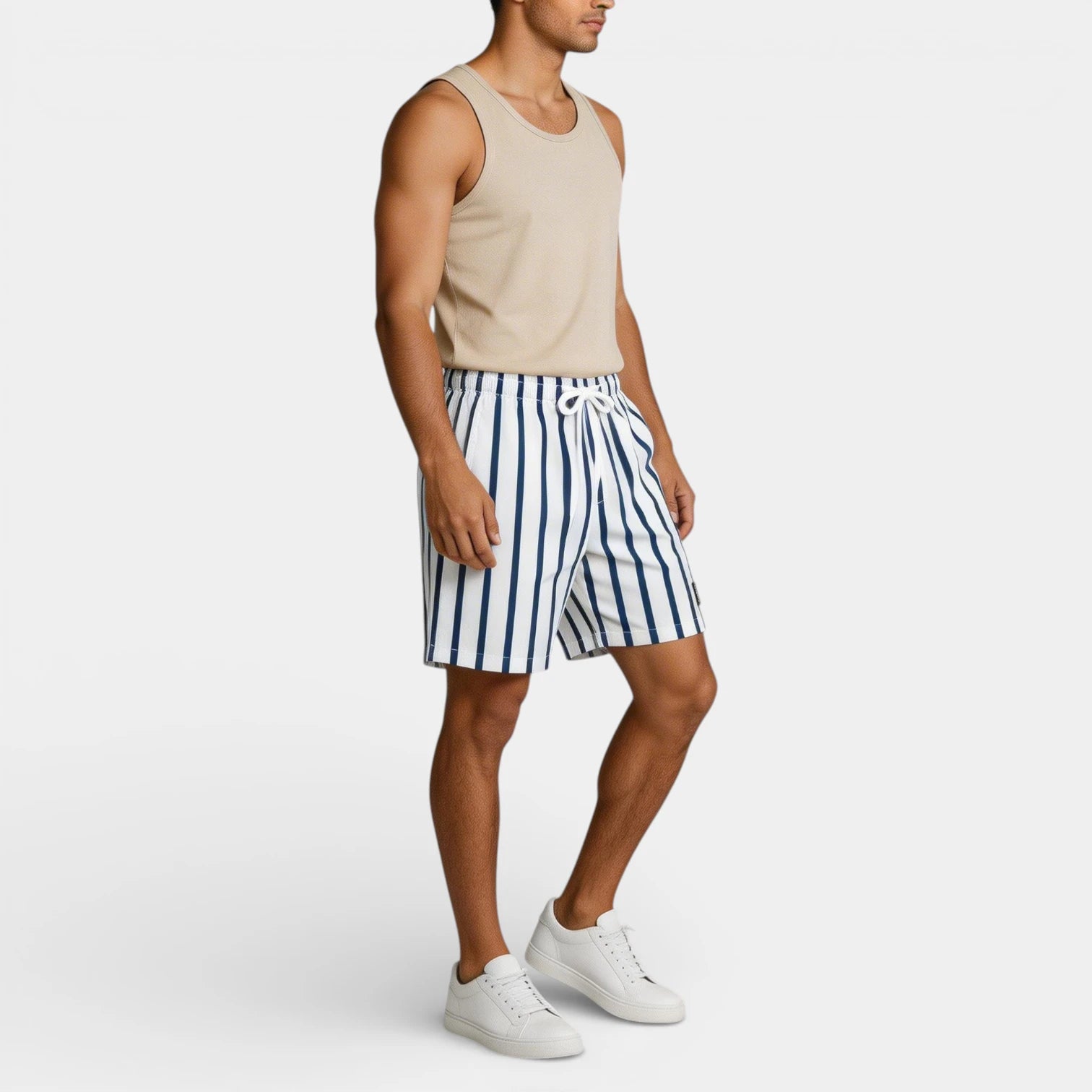 Vertical Stripe Drawstring Swim Shorts Relaxed Fit for Men