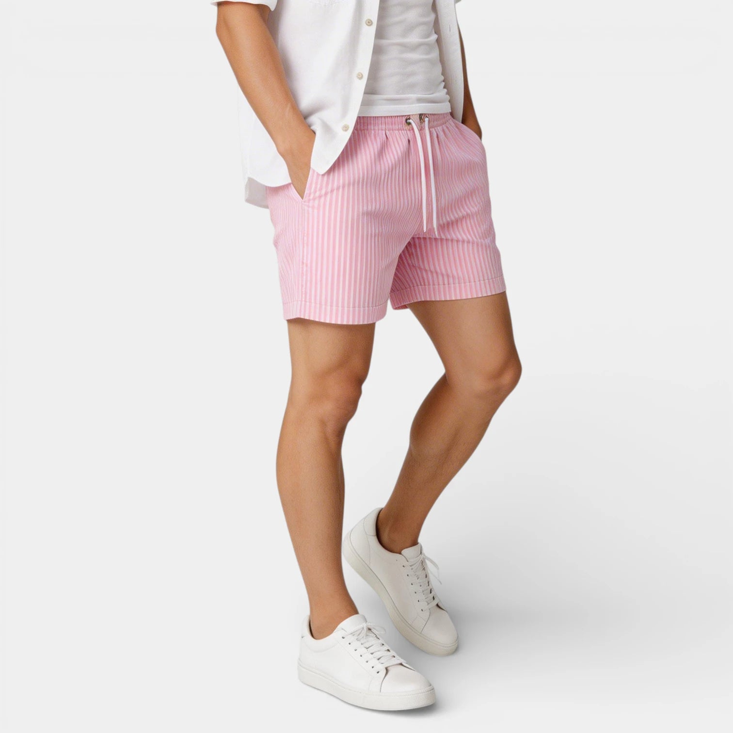 Striped Drawstring Shorts Elastic Waist Relaxed Fit for Men