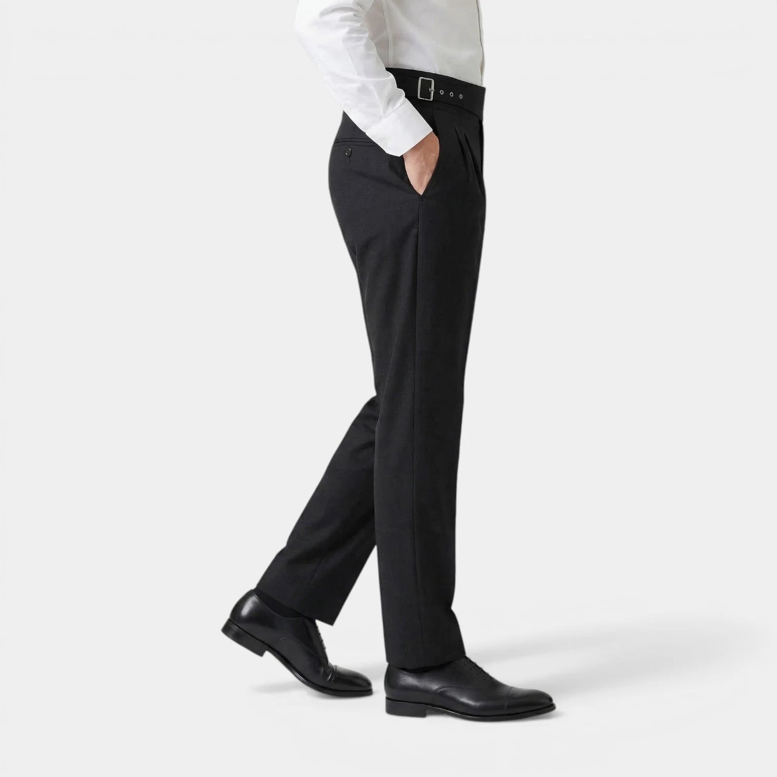 Pleated Front Straight Leg Trousers Side Adjuster for Men