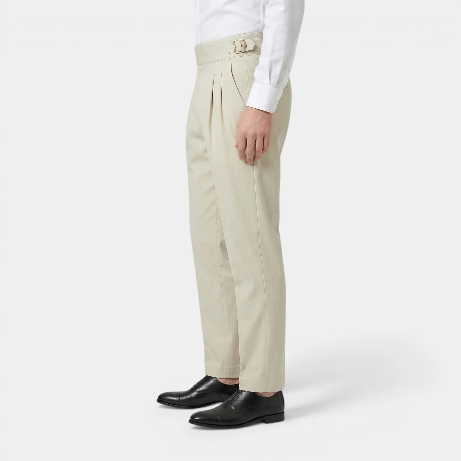 Pleated Front Straight Leg Trousers Side Adjuster for Men