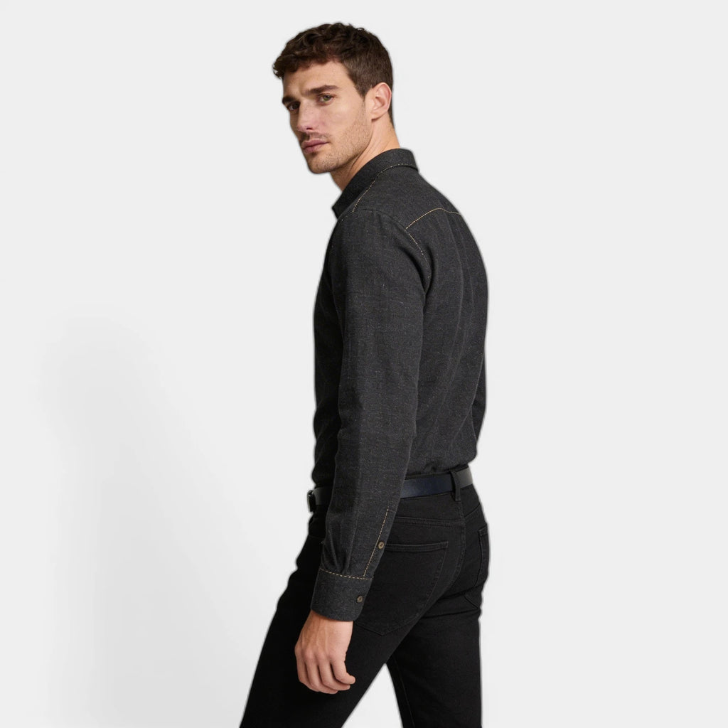 Textured Button-Up Shirt Spread Collar for Men