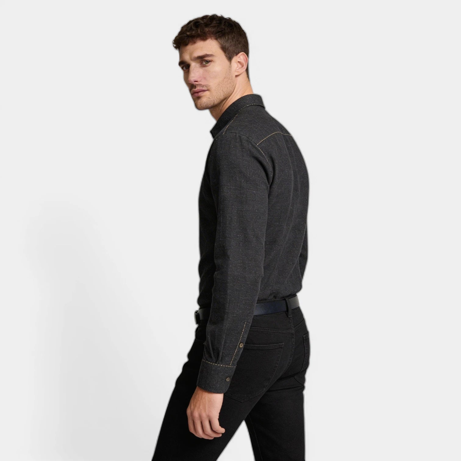 Textured Button-Up Shirt Spread Collar for Men