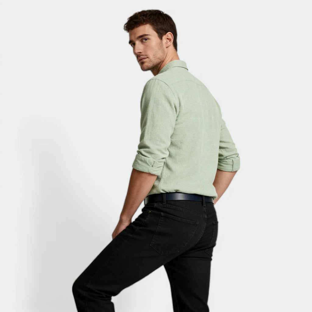 Textured Button-Up Shirt Spread Collar for Men