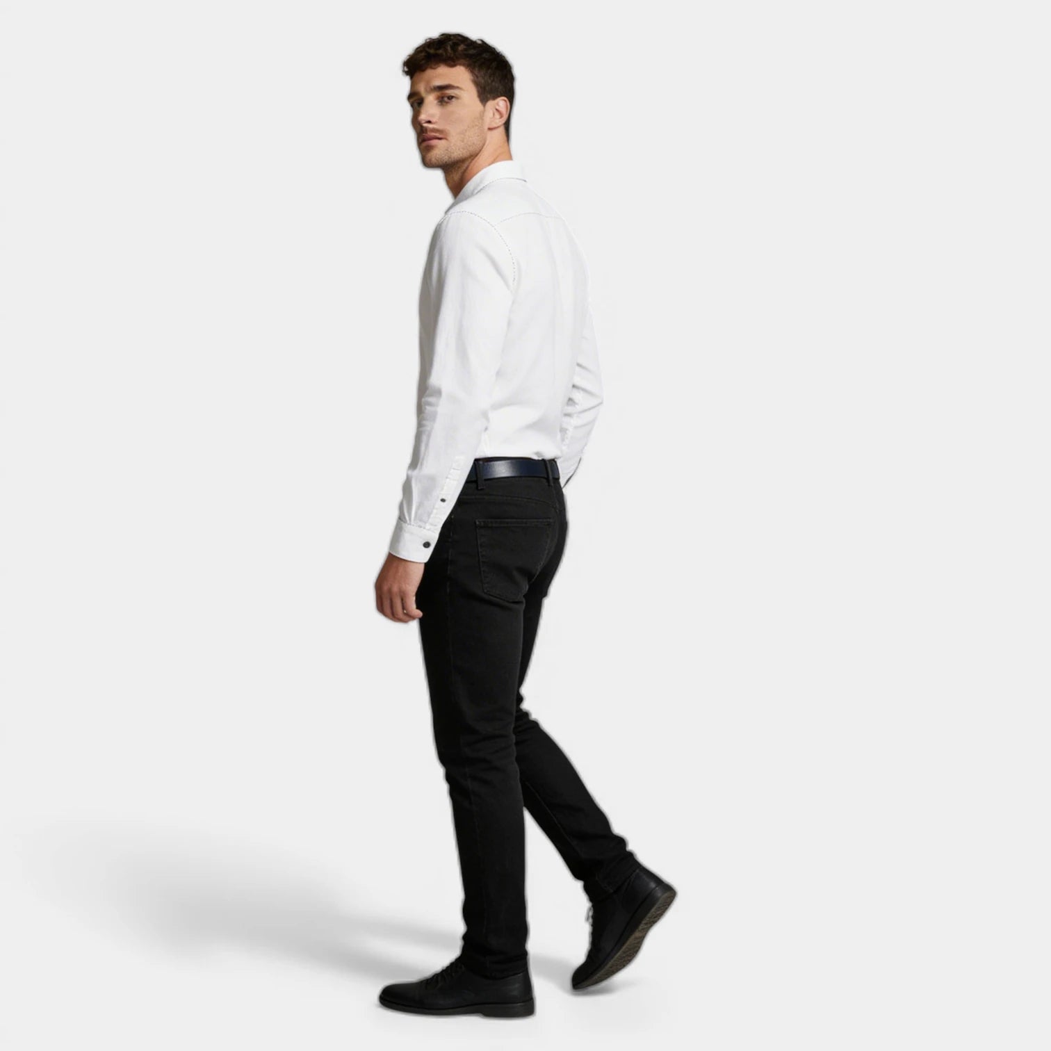 Textured Button-Up Shirt Spread Collar for Men