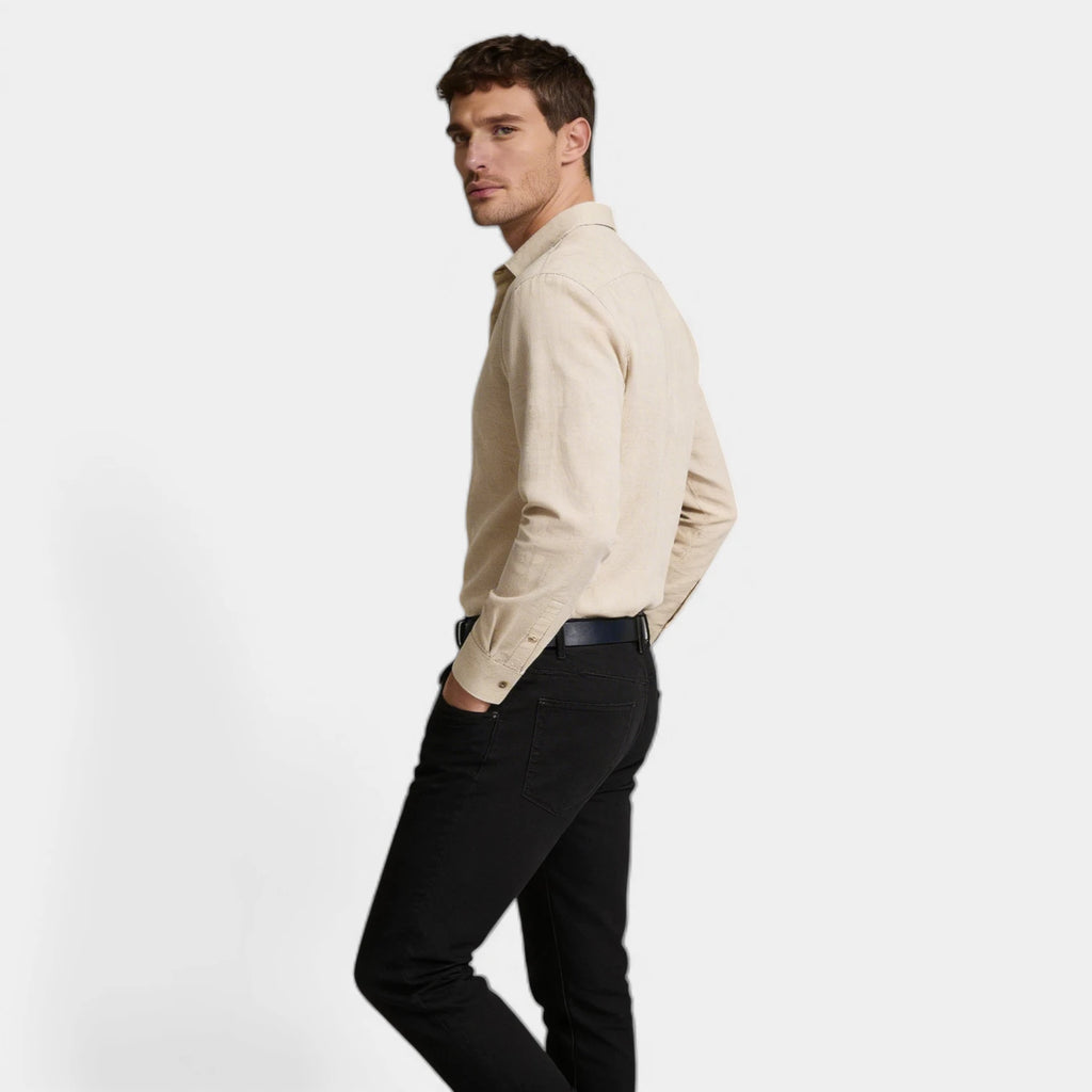 Textured Button-Up Shirt Spread Collar for Men