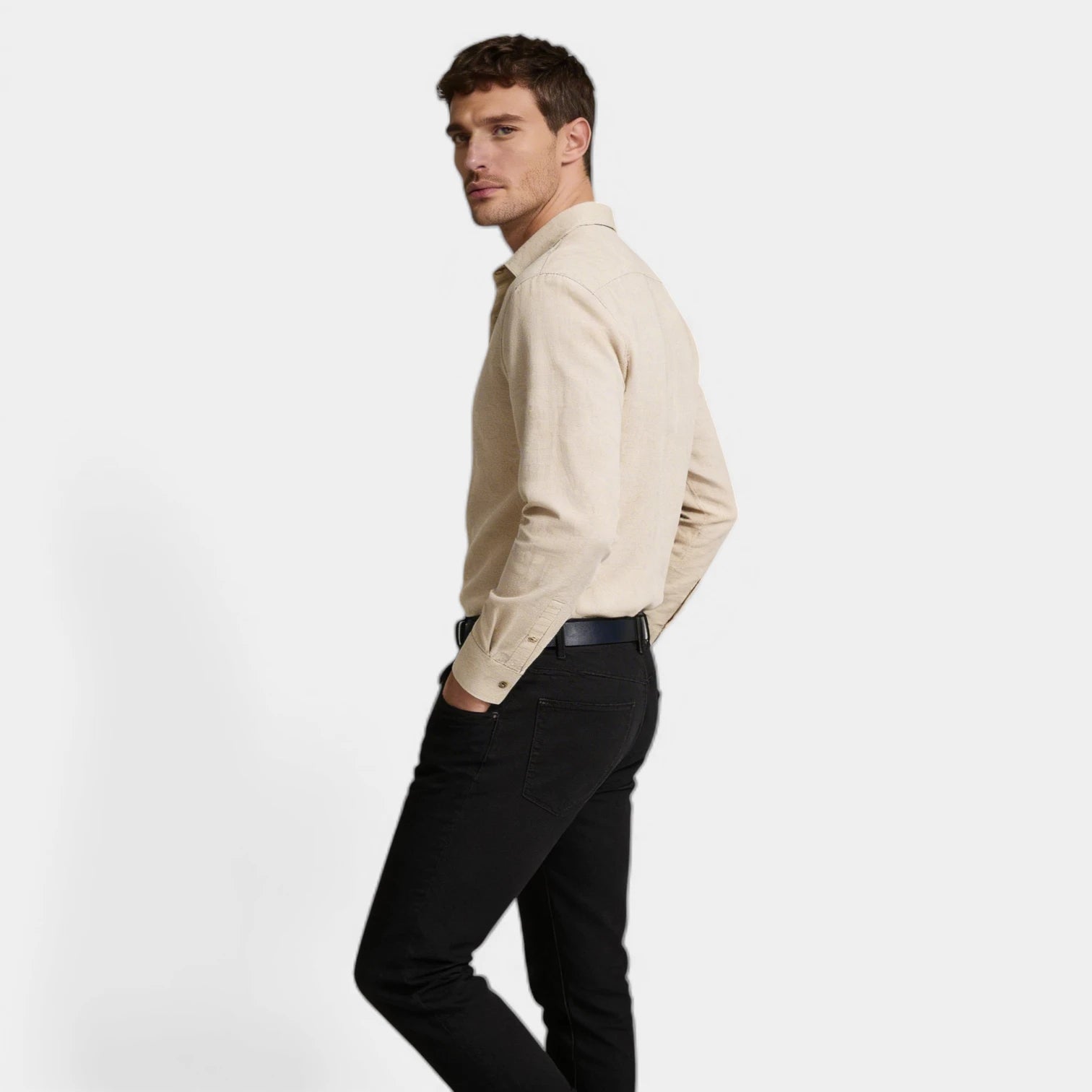 Textured Button-Up Shirt Spread Collar for Men