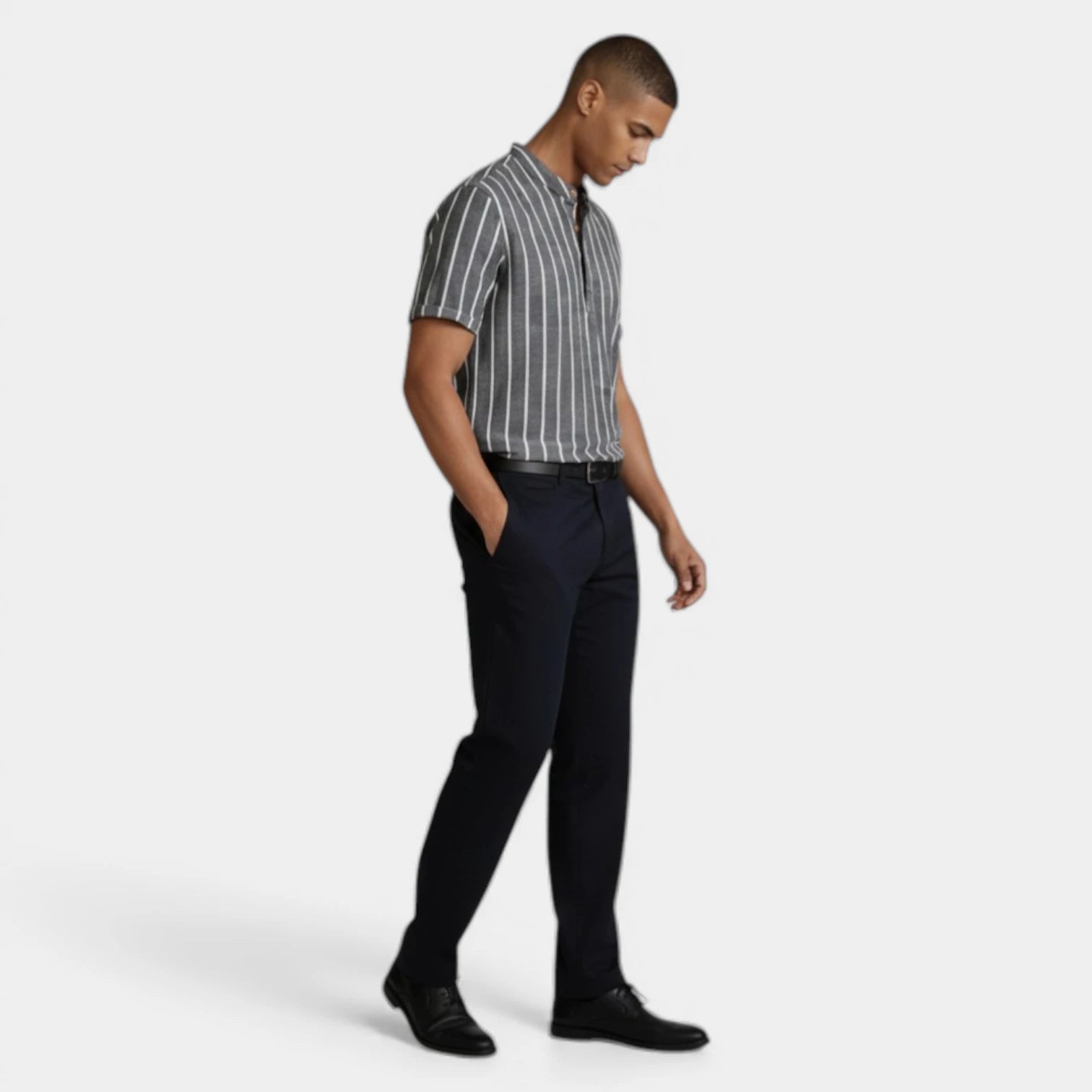 Vertical Stripe Mandarin Collar Shirt Regular Fit for Men