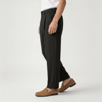 Pleated Front Straight Leg Trousers Elastic Waist for Men