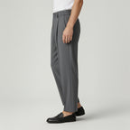Pleated Front Straight Leg Trousers Elastic Waist for Men