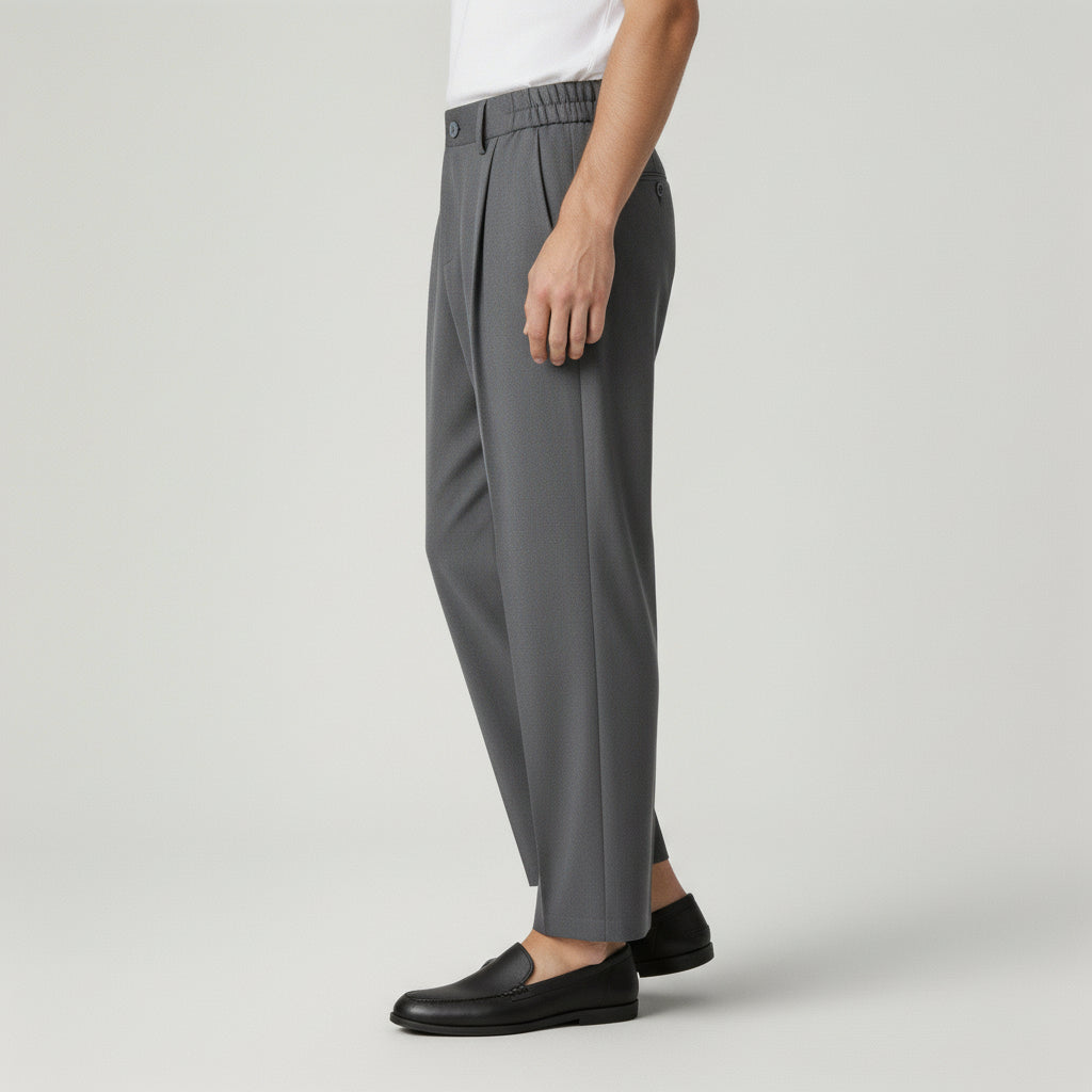 Pleated Front Straight Leg Trousers Elastic Waist for Men