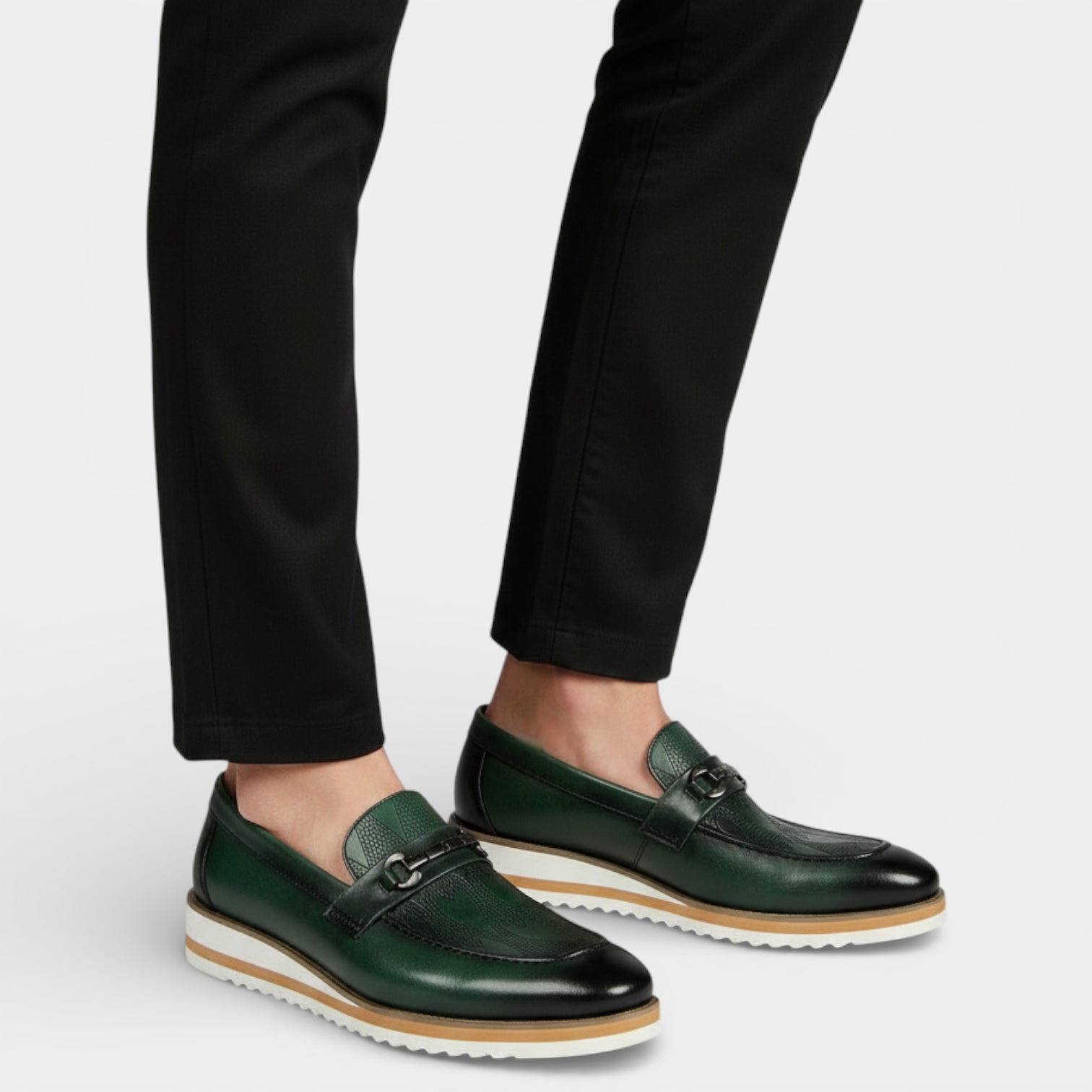 Slip-On Loafers Metal Bit Detail Patterned Upper for Men